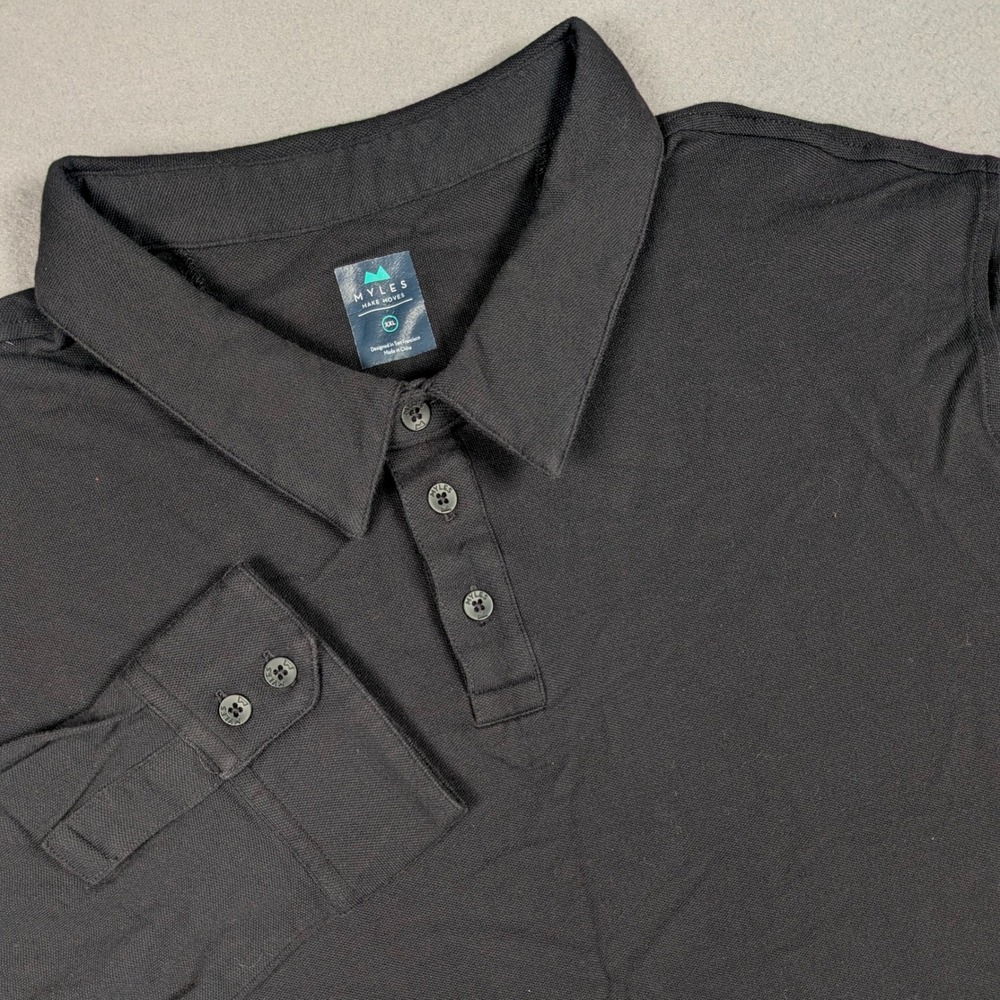 Myles Apparel Polo Shirt Mens XXL Black Long Sleeve Modal Cotton Stretch Solid